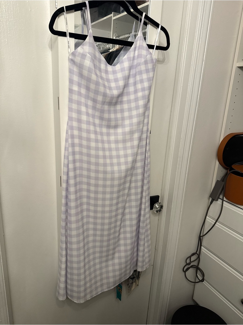 Charlie Holiday Lilac and White Gingham Slip Midi Dress